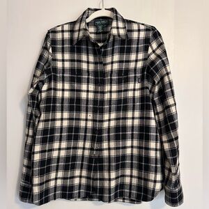 Vintage Ralph Lauren Jeans Co. Wool flannel Leather Western button down